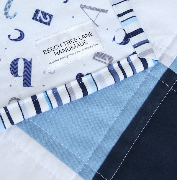 Navy Gingham Quilt with label