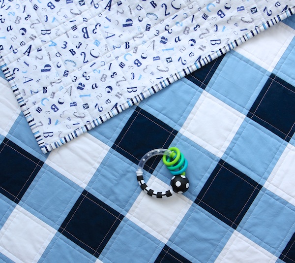 Navy Gingham Quilt wtih toy